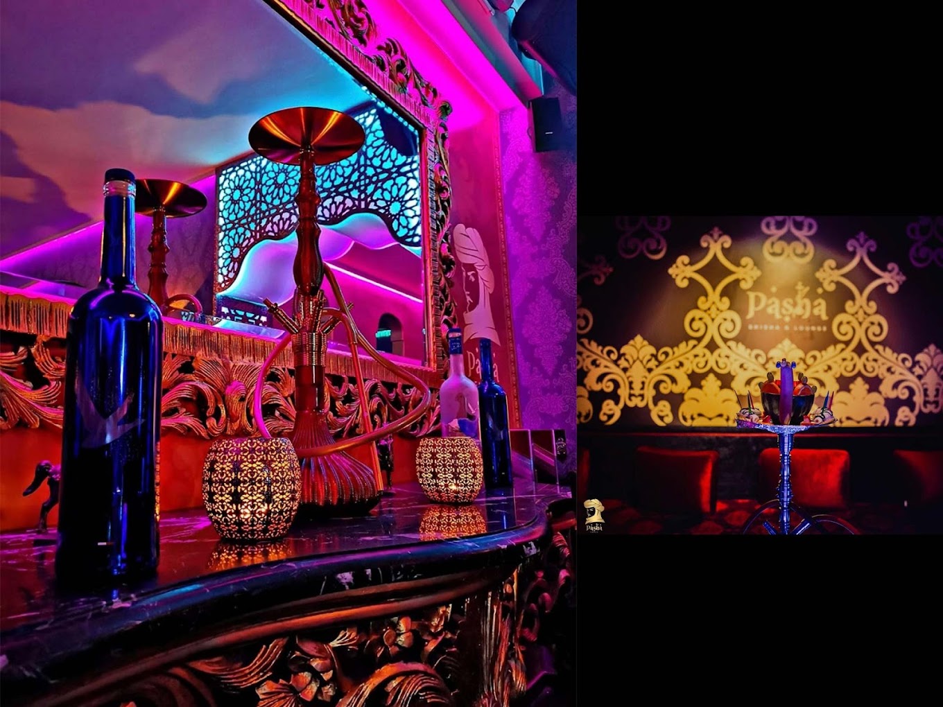 Detailaufnahme der Pasha Lounge Bar mit Shisha und stimmungsvoller Beleuchtung